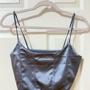 Aeropostale Satin Spaghetti Strap Crop Top - Silver